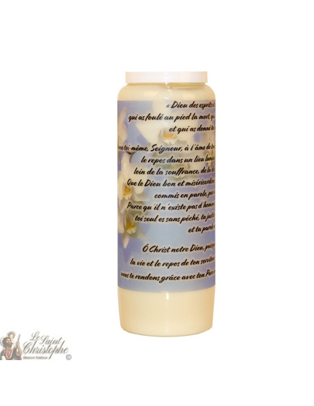 White Novena Candle for the deceased - Flowers