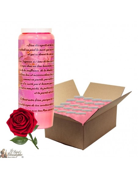 Bougies de neuvaine à la rose pour défunt - Fleurs - carton 20 pièces