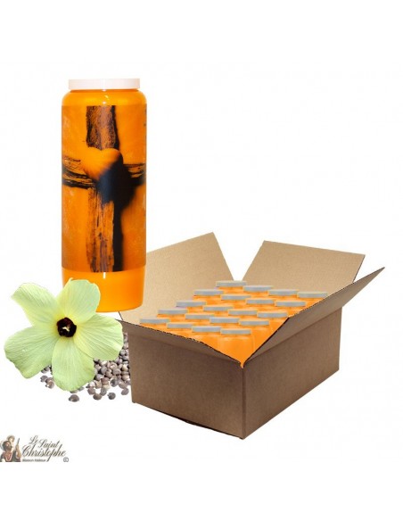 Bougies de neuvaine au musc pour défunt - Croix - carton 20 pièces