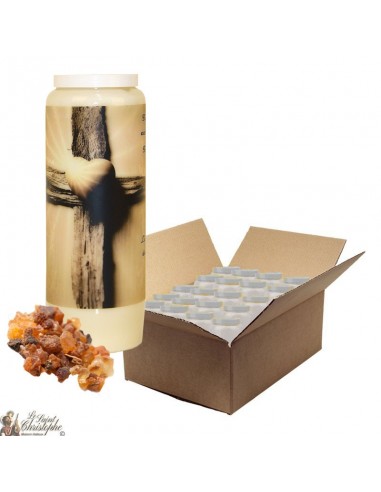 Bougie de neuvaine pour défunt parfum myrrhe - Croix - carton 20 pièces