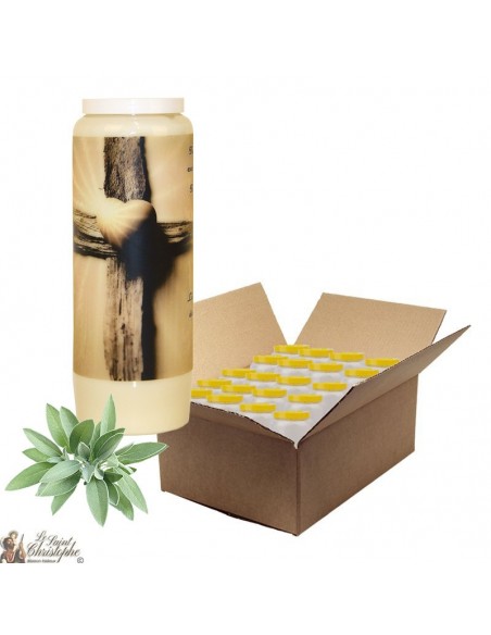 Candela Novena per profumo di salvia defunta - Croce - scatola 20 pezzi