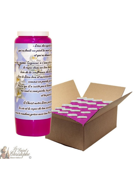 Bougie de neuvaine mauve pour défunt - Fleurs - 20 pièces