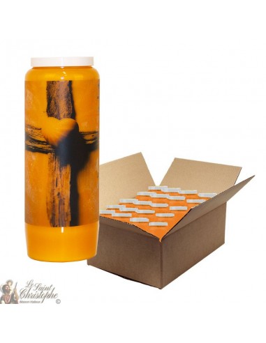 Bougie de neuvaine orange pour défunt - Croix - 20 pièces
