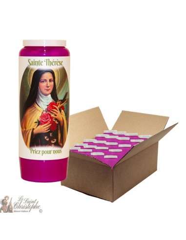 Bougie de neuvaine mauve pour Sainte Thérèse de Lisieux - carton 20 pièces