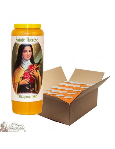 Bougie de neuvaine orange pour Sainte Thérèse de Lisieux - carton 20 pièces