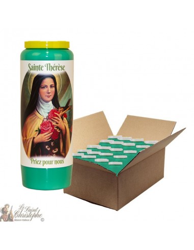 Bougie de neuvaine verte pour Sainte Thérèse de Lisieux - carton 20 pièces