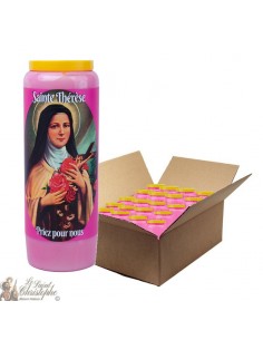 Bougie de neuvaine rose pour Sainte Thérèse de Lisieux - carton 20 pièces