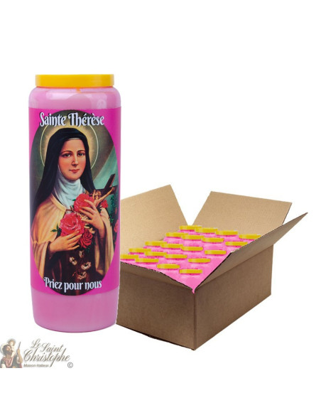 Rosa Novenkerze für die Heilige Thérèse von Lisieux - Schachtel 20 Stück