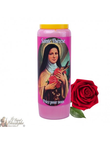 Bougie de neuvaine parfumée à la rose pour Sainte Thérèse de Lisieux