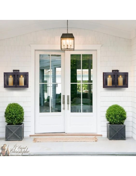 Linterna de pared de hierro forjado gris negro - 2 velas