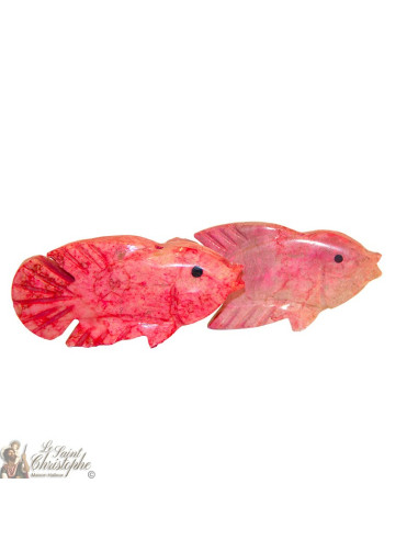Stenen wierookhouder - roze vissen