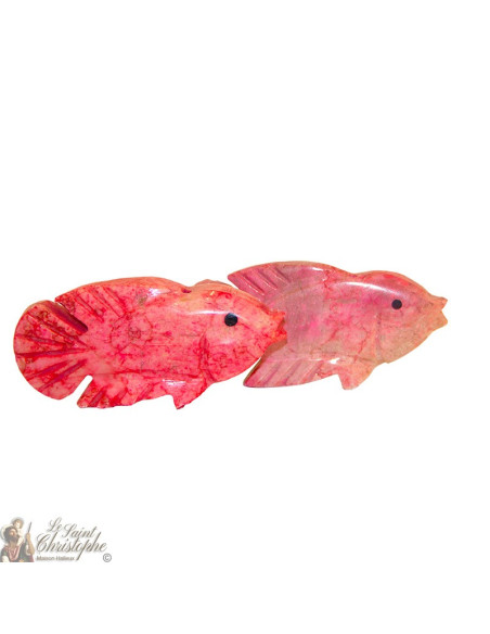 Stenen wierookhouder - roze vissen
