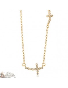 Collar de cruces chapadas en oro con diamantes de imitación