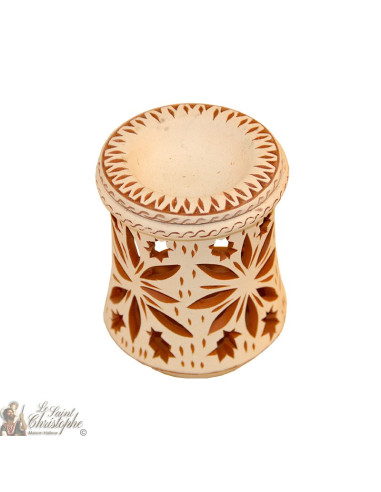 Portacandele in terracotta a olio combustibile - fiori e agrifoglio