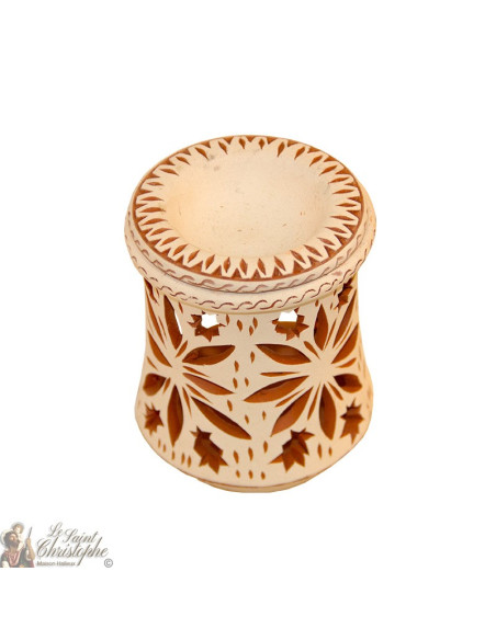 Portacandele in terracotta a olio combustibile - fiori e agrifoglio