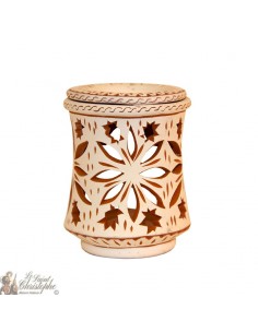 Terracotta photophore oil burner - flowers and holly