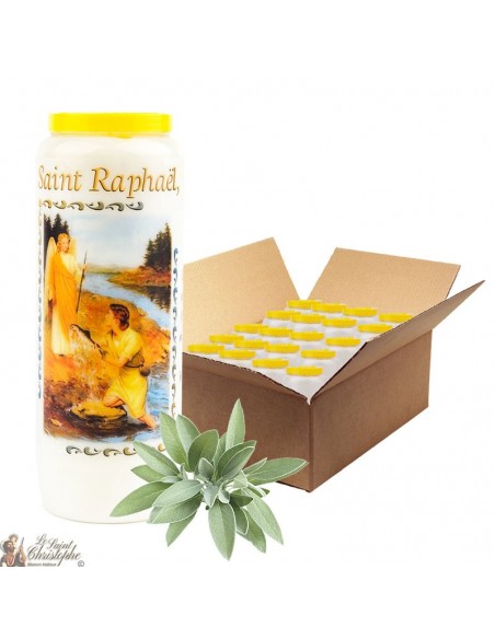 Bougie de neuvaine Saint Raphael parfumée à la sauge - 2 - 20 pièces
