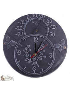Horloge et thermomètre en terracotta noire