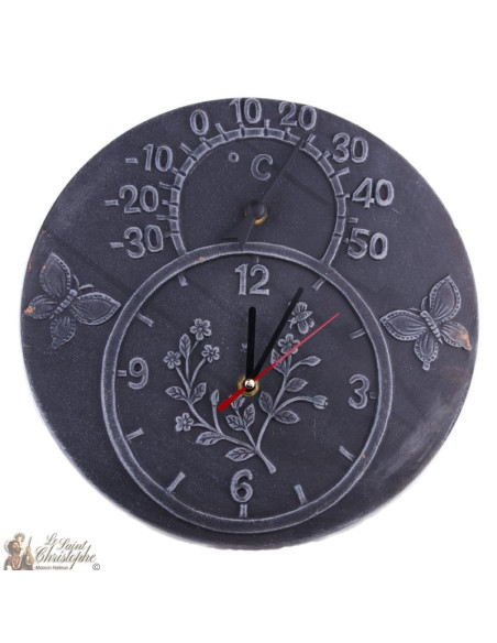 Black terracotta clock and thermometer