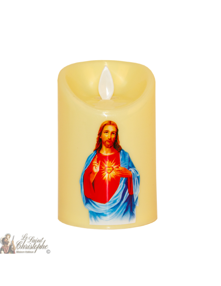 Led candle flickering flame - sacred heart of Jesus