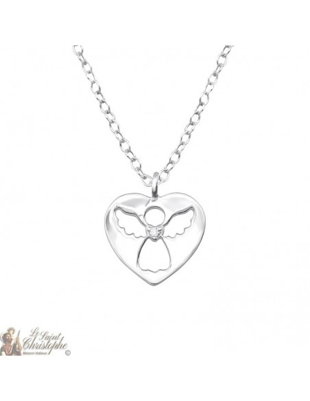 Guardian Angel necklace heart pendant - Silver 925