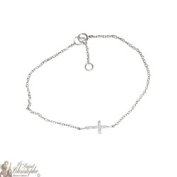 Kruis en kristallen armband in echt zilver 925
