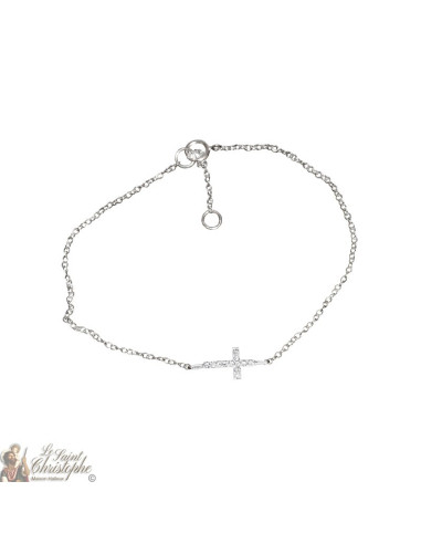 Bracelet croix et cristaux en véritable argent 925