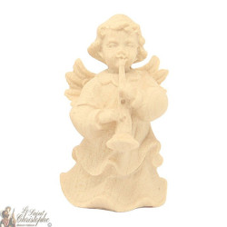 Ange en bois naturel sculpté - clarinette