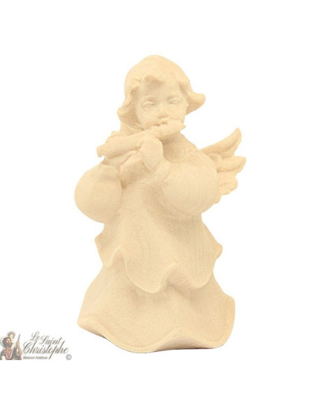 Ange en bois naturel sculpté - flûte traversière
