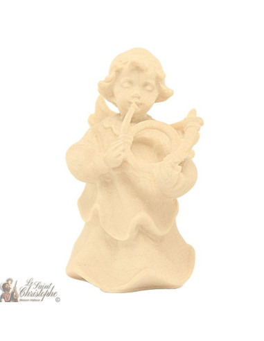 Ange en bois naturel sculpté - cor