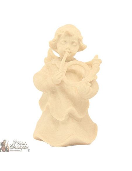 Ange en bois naturel sculpté - cor