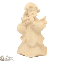 Ange en bois naturel sculpté - flûte - 6 cm
