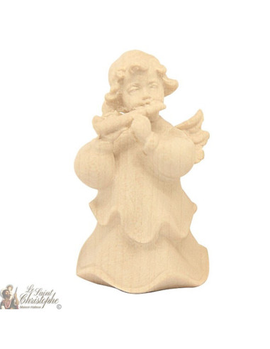 Ange en bois naturel sculpté - flûte - 6 cm