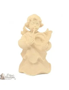 Ange en bois naturel sculpté - cor - 6 cm