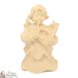 Ange en bois naturel sculpté - cor - 6 cm