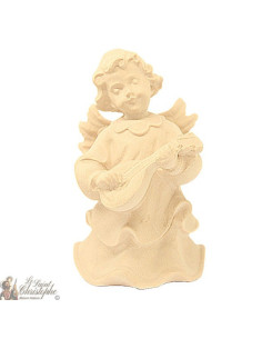 Angelo in legno naturale intagliato - mandolino - 6 cm