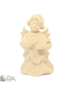 Angel in carved natural wood - lyre - 6 cm