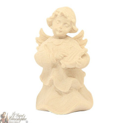 Angelo in legno naturale intagliato - lira - 6 cm