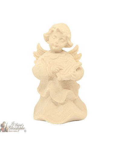 Ange en bois naturel sculpté - lyre - 6 cm