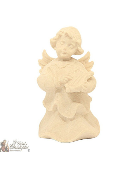 Angel in carved natural wood - lyre - 6 cm