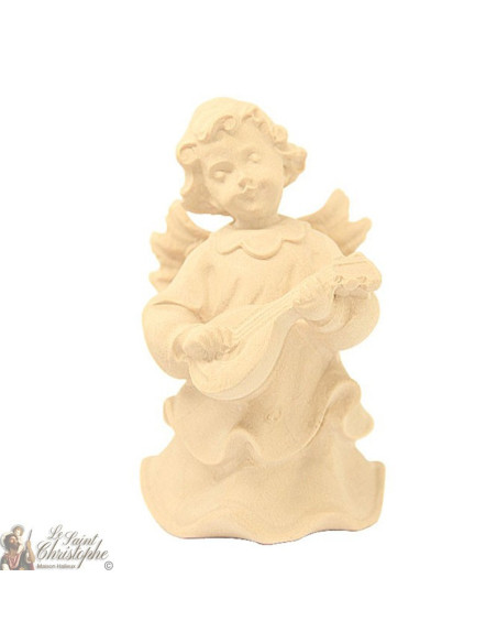 Ange en bois naturel sculpté - mandoline - 8 cm