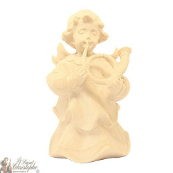 Ángel en madera natural tallada - cuerno - 8 cm
