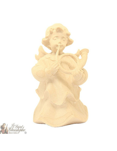 Ángel en madera natural tallada - cuerno - 8 cm