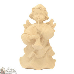Angel in carved natural wood - clarinet - 8 cm