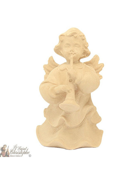 Angel in carved natural wood - clarinet - 8 cm