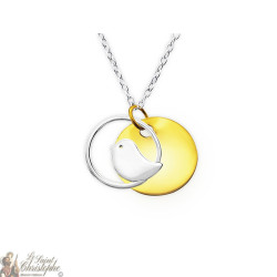 Collar pájaro pequeño dos colores - Plata 925