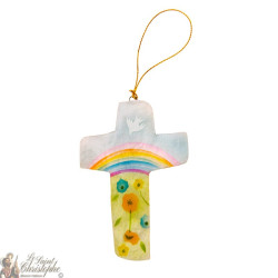 Cruz de nácar - flor de paloma y arco iris