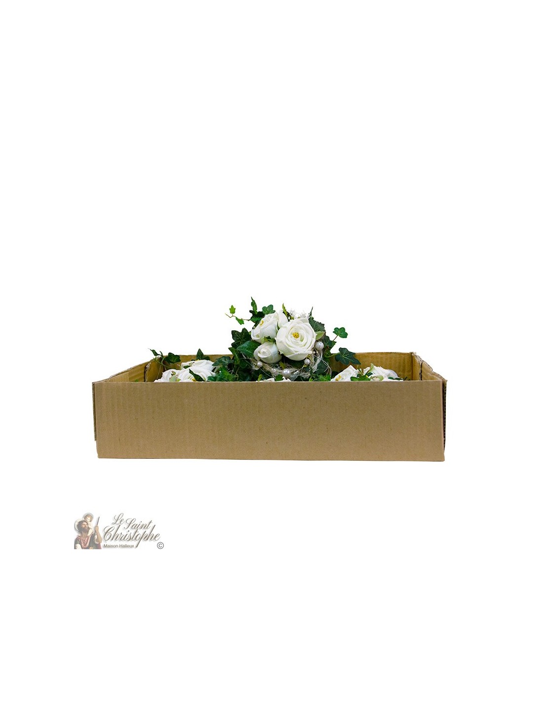 vijandigheid in verlegenheid gebracht Pence Doos met boeketten bloemen - witte bloemenkrans
