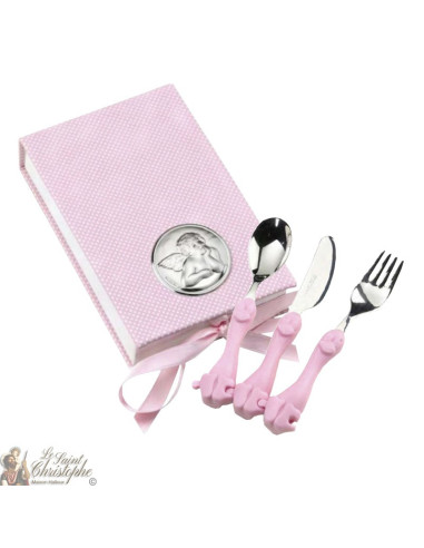 Pink baby cutlery set - 1