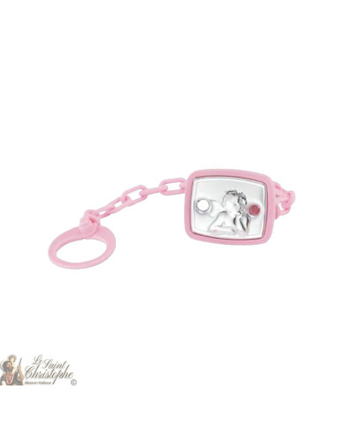 Fopspeenclip en doosje met engelmedaille - roze
